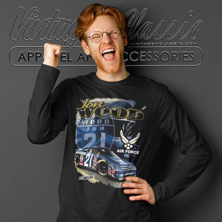 Vintage Nascar Jon Wood 21 Ford Air Force Long Sleeve Tee Vintage Nascar Jon Wood 21 Ford Air Force Long Sleeve Tee