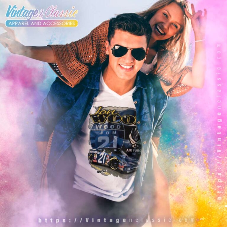 Vintage Nascar Jon Wood 21 Ford Air Force V Neck TShirt Vintage Nascar Jon Wood 21 Ford Air Force V Neck TShirt