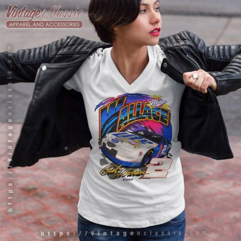 Vintage Nascar Rusty Wallace 2 Miller Lite V Neck TShirt Vintage Nascar Rusty Wallace 2 Miller Lite V Neck TShirt