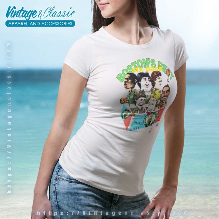 Vintage Nba Boston Celtics Six Pack Caricature Women TShirt Vintage Nba Boston Celtics Six Pack Caricature Women TShirt