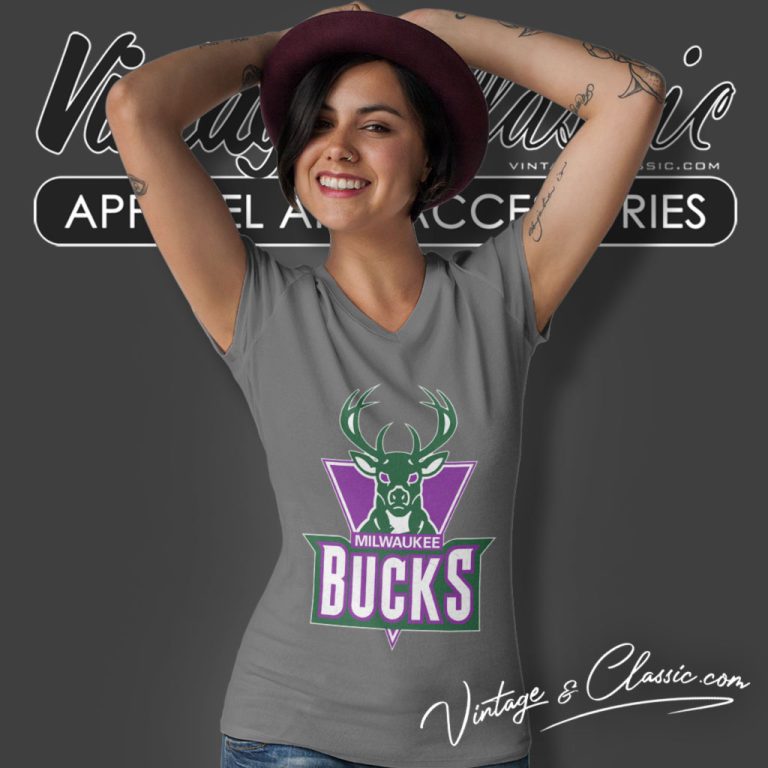 Vintage Nba Milwaukee Bucks Logo Basketball V Neck TShirt Vintage Nba Milwaukee Bucks Logo Basketball V Neck TShirt