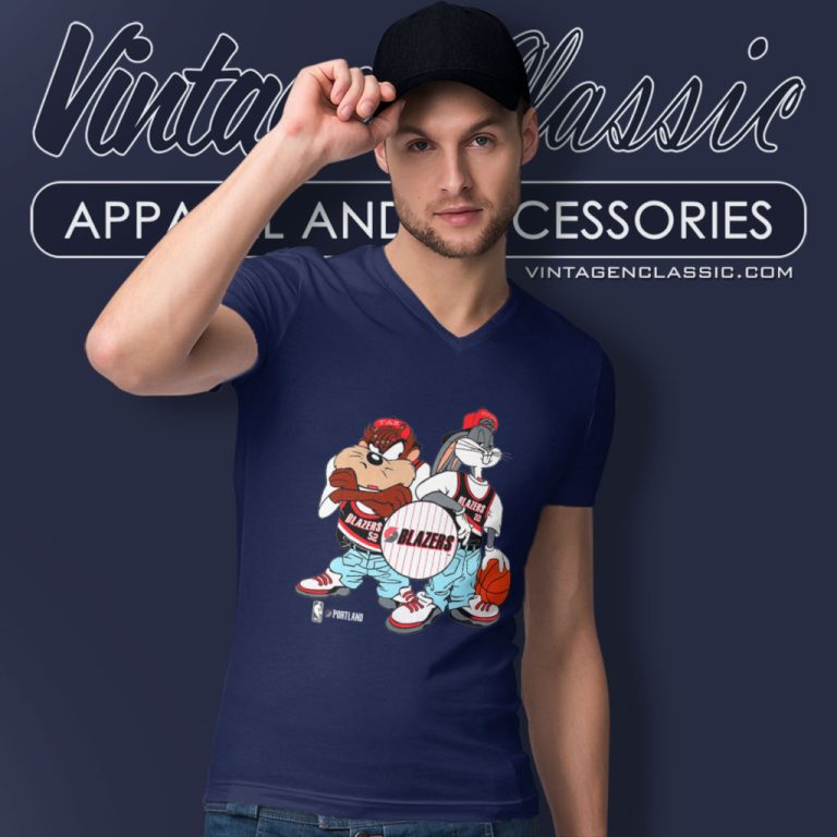 Vintage Nba Portland Trail Blazers Looney Tunes V Neck TShirt Vintage Nba Portland Trail Blazers Looney Tunes V Neck TShirt