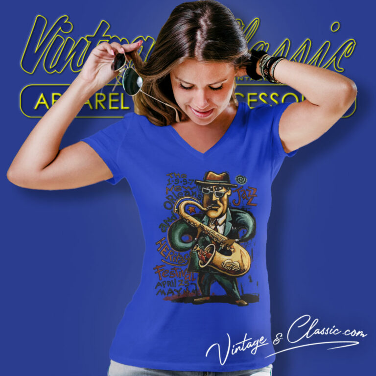 Vintage New Orleans Jazz And Heritage Festival V Neck TShirt Vintage New Orleans Jazz And Heritage Festival V Neck TShirt