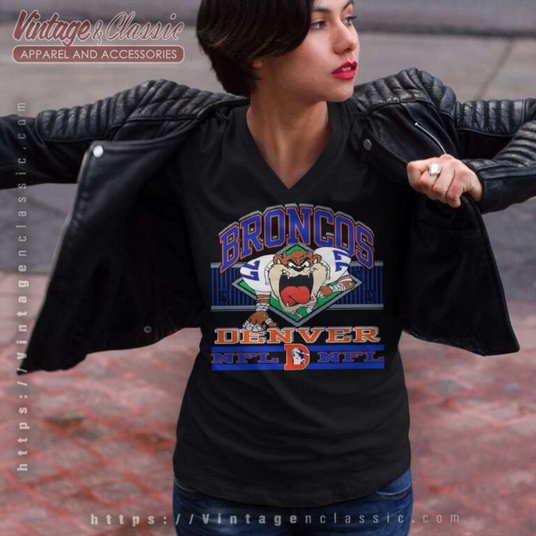 Vintage Nfl Denver Broncos Looney Tunes Taz V Neck TShirt Vintage Nfl Denver Broncos Looney Tunes Taz V Neck TShirt