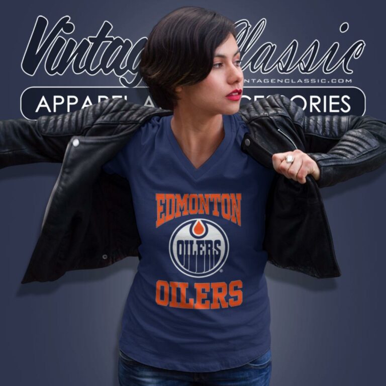 Vintage Nhl Edmonton Oilers Big Logo V Neck TShirt Vintage Nhl Edmonton Oilers Big Logo V Neck TShirt