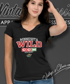 Vintage Nhl Minnesota Wild Ccm Ice Hockey V Neck TShirt 1