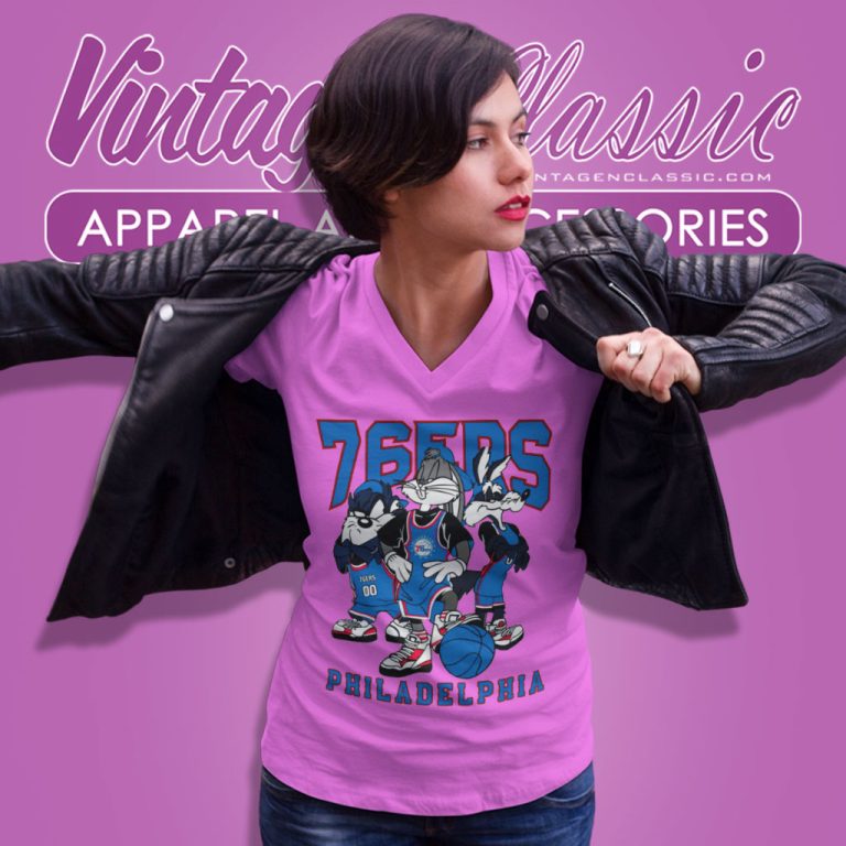 Vintage Philadelphia 76ers Looney Tunes Nba Basketball V Neck TShirt Vintage Philadelphia 76ers Looney Tunes Nba Basketball V Neck TShirt