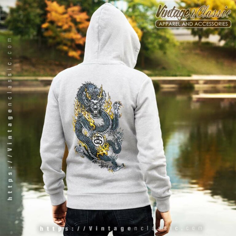 Vintage Stussy Fire Dragon Logo Mens Hoodie Back Side Vintage Stussy Fire Dragon Logo Mens Hoodie Back Side