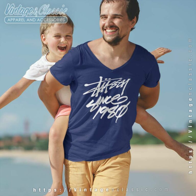 Vintage Stussy Since 1980 Logo V Neck TShirt Vintage Stussy Since 1980 Logo V Neck TShirt