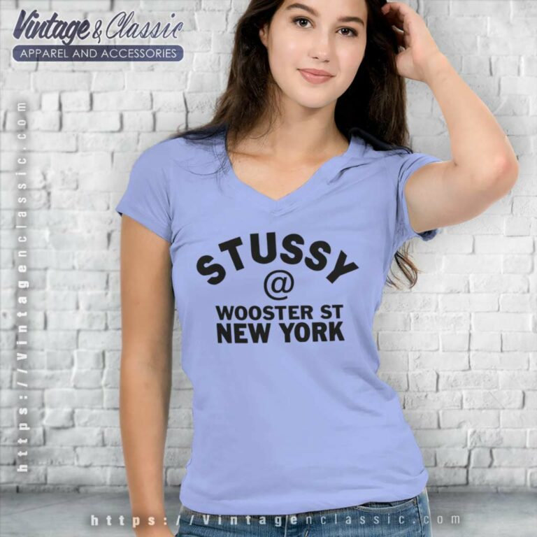 Vintage Stussy Wooster St New York V Neck TShirt Vintage Stussy Wooster St New York V Neck TShirt