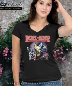 Vintage Taz Tasmanian Devil Rebel Rider V Neck TShirt