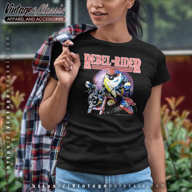 Vintage Taz Tasmanian Devil Rebel Rider Women TShirt Vintage Taz Tasmanian Devil Rebel Rider Women TShirt