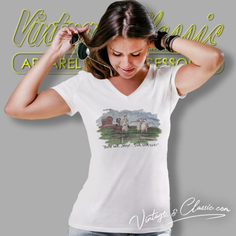 Vintage The Far Side Gary Larson Youre Sick Jessy Cow V Neck TShirt Vintage The Far Side Gary Larson Youre Sick Jessy Cow V Neck TShirt