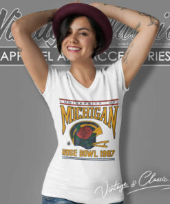 Vintage University Of Michigan Rose Bowl 1987 Shirt 5 Vintage University Of Michigan Rose Bowl 1987 V Neck TShirt