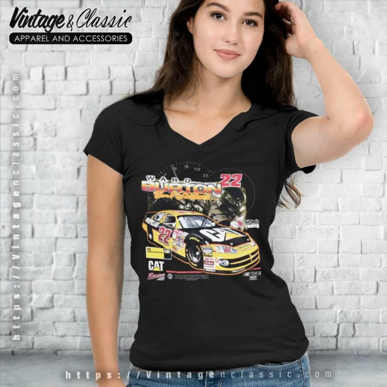 Vintage Ward Burton 22 Cat Dodge Caterpillar Nascar V Neck TShirt Vintage Ward Burton 22 Cat Dodge Caterpillar Nascar V Neck TShirt