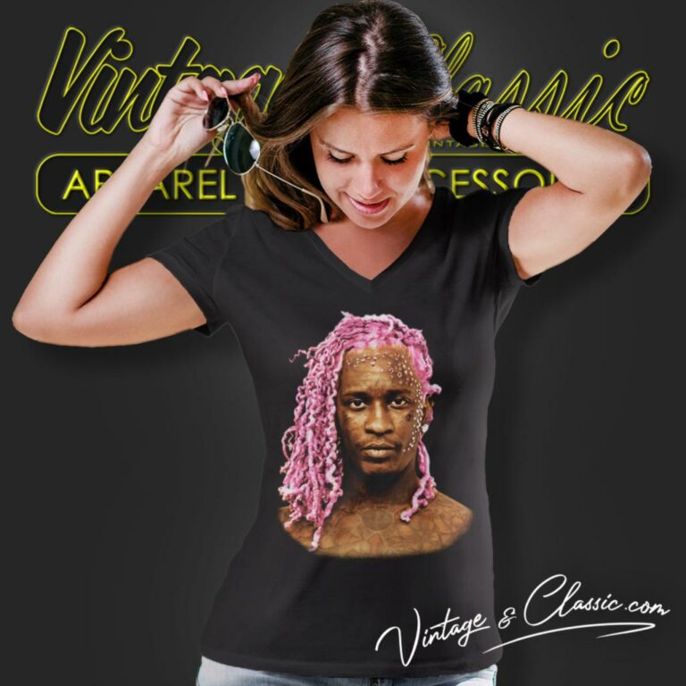 Vintage Young Thug Pink Hair V Neck TShirt Vintage Young Thug Pink Hair V Neck TShirt