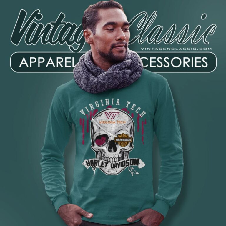 Virginia Tech Harley Davidson Skull Long Sleeve Tee Virginia Tech Harley Davidson Skull Long Sleeve Tee