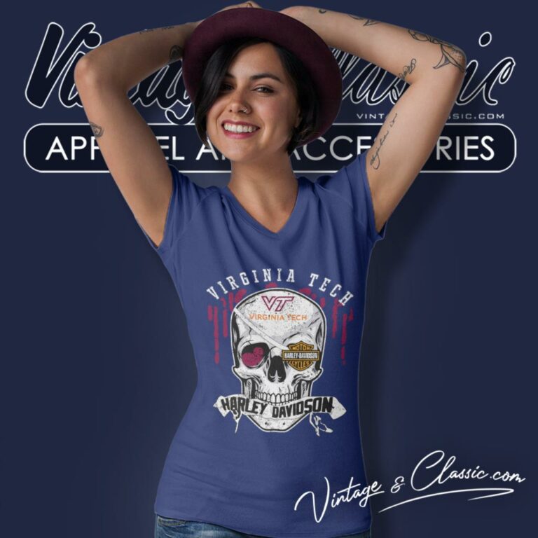 Virginia Tech Harley Davidson Skull V Neck TShirt Virginia Tech Harley Davidson Skull V Neck TShirt