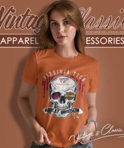 Virginia Tech Harley Davidson Skull Women T Shirt