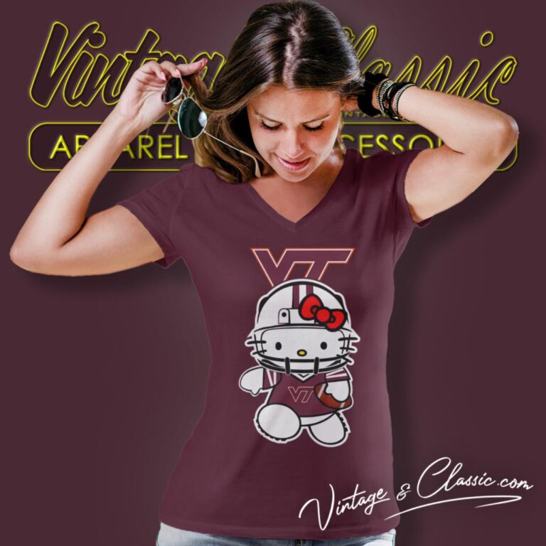 Virginia Tech Hokies Hello Kitty V Neck TShirt Virginia Tech Hokies Hello Kitty V Neck TShirt