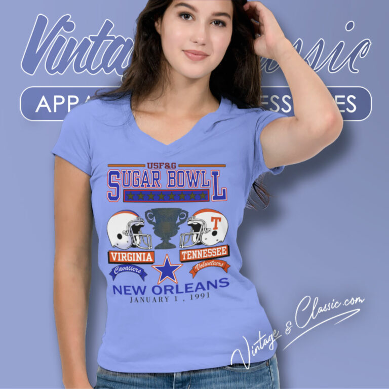 Virginia Vs Cavaliers Tennessee Volunteers Vintage 1991 Sugar Bowl V Neck TShirt Virginia Vs Cavaliers Tennessee Volunteers Vintage 1991 Sugar Bowl V Neck TShirt