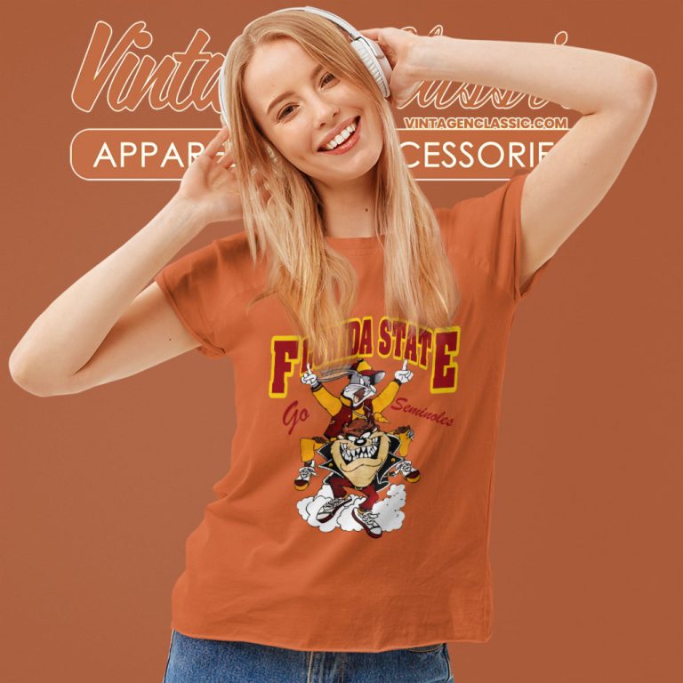 Warner Bros 1994 Warner Bros Tasmanian And Bug Bunny Florida State Women T Shirt Warner Bros 1994 Warner Bros Tasmanian And Bug Bunny Florida State Women T Shirt