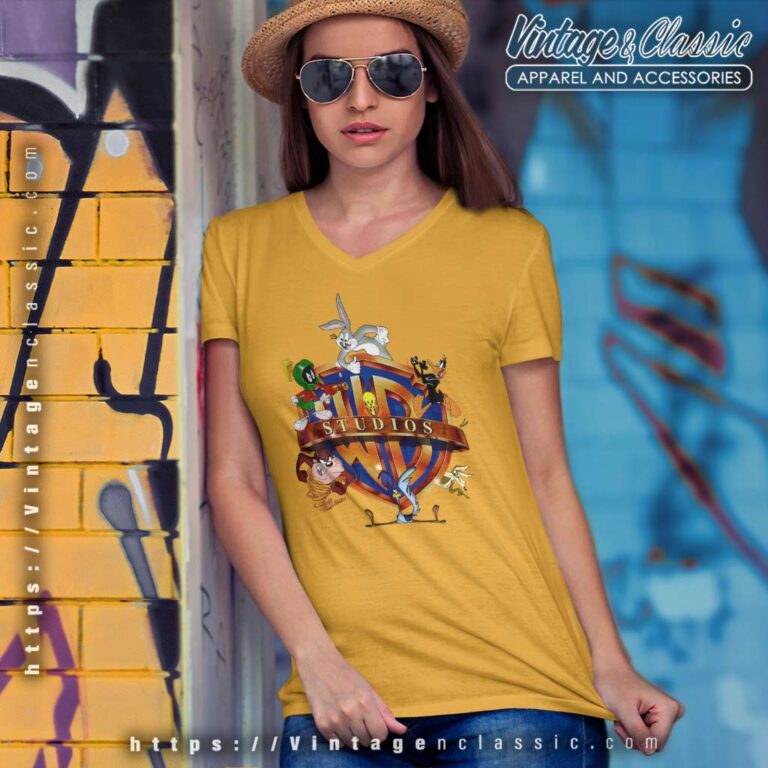 Warner Bros Looney Tunes Cartoon Logo V Neck TShirt Warner Bros Looney Tunes Cartoon Logo V Neck TShirt