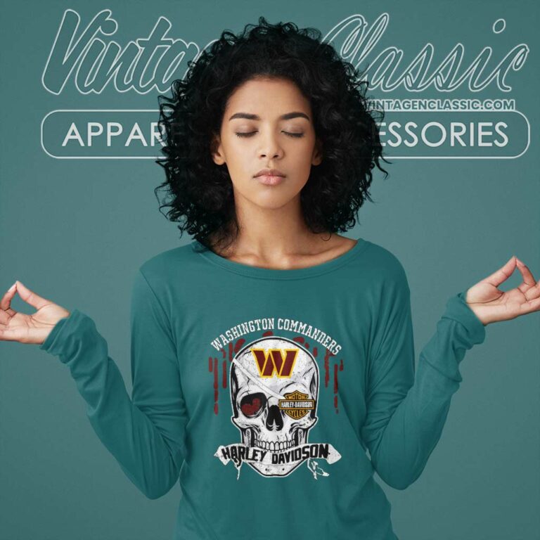 Washington Commanders Harley Davidson Skull Long Sleeve Tee Washington Commanders Harley Davidson Skull Long Sleeve Tee