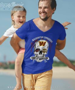 Washington Commanders Harley Davidson Skull V Neck TShirt
