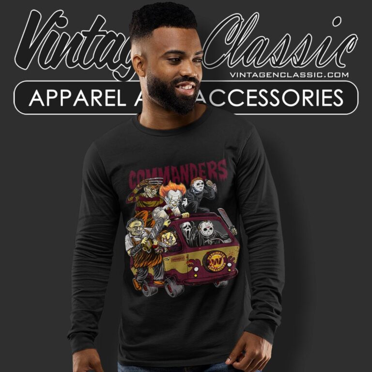 Washington Commanders Horror Movies Characters Halloween Shirt Long Sleeve Tee Washington Commanders Horror Movies Characters Halloween Shirt Long Sleeve Tee