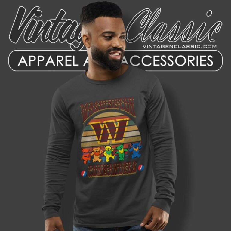 Washington Commanders Nfl Grateful Dancing Bears Retro Long Sleeve Tee Washington Commanders Nfl Grateful Dancing Bears Retro Long Sleeve Tee