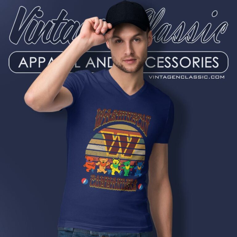 Washington Commanders Nfl Grateful Dancing Bears Retro V Neck TShirt Washington Commanders Nfl Grateful Dancing Bears Retro V Neck TShirt