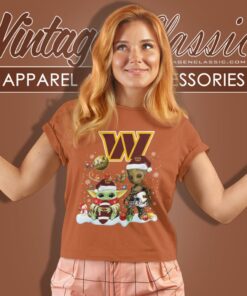 Washington Commanders Shirt Baby Yoda And Groot Santa Christmas Women T Shirt 1