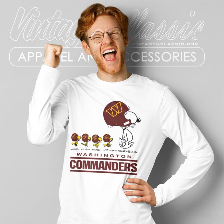 Washington Commanders Snoopy Woodstock Team Walking Long Sleeve Tee Washington Commanders Snoopy Woodstock Team Walking Long Sleeve Tee