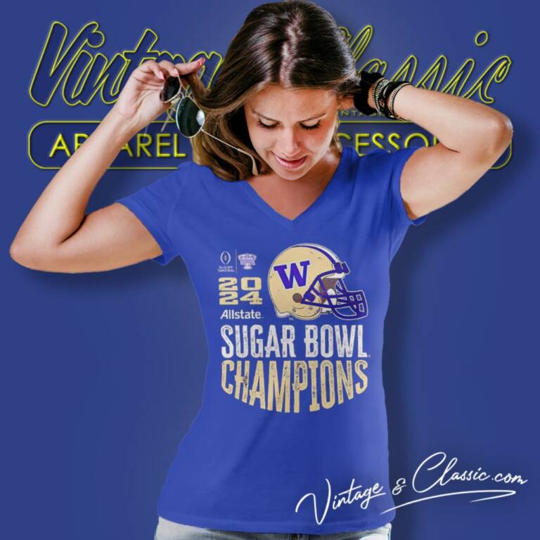 Washington Huskies 2024 Sugar Bowl Champions Helmet V Neck TShirt Washington Huskies 2024 Sugar Bowl Champions Helmet V Neck TShirt