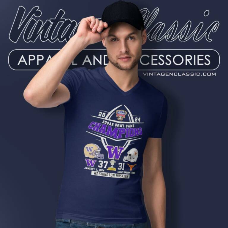 Washington Huskies 37 31 Texas Longhorn 2024 Sugar Bowl Champions V Neck TShirt Washington Huskies 37 31 Texas Longhorn 2024 Sugar Bowl Champions V Neck TShirt