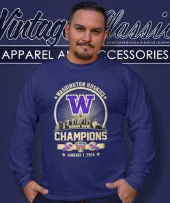 Washington Huskies Champions Sugar Bowl 2024 City Skyline Long Sleeve Tee