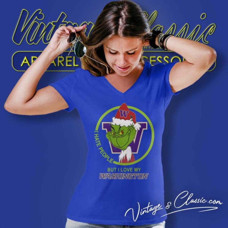 Washington Huskies Ncaa Christmas Grinch Shirt I Hate People But I Love My Washington V Neck TShirt Washington Huskies Ncaa Christmas Grinch Shirt I Hate People But I Love My Washington V Neck TShirt