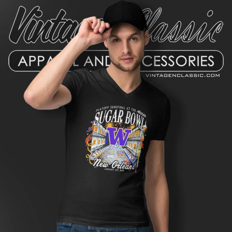 Washington Huskies Playoff Semifinal At The Allstate Sugar Bowl New Orleans 2024 V Neck TShirt Washington Huskies Playoff Semifinal At The Allstate Sugar Bowl New Orleans 2024 V Neck TShirt