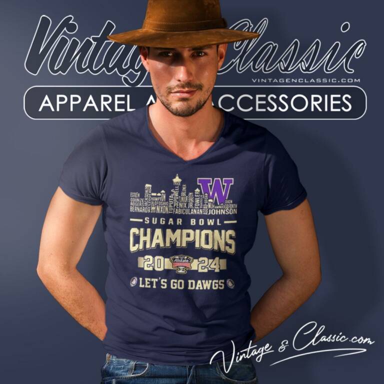 Washington Huskies Skyline Players Name 2024 Sugar Bowl Champions Lets Go Dawgs V Neck TShirt Washington Huskies Skyline Players Name 2024 Sugar Bowl Champions Lets Go Dawgs V Neck TShirt