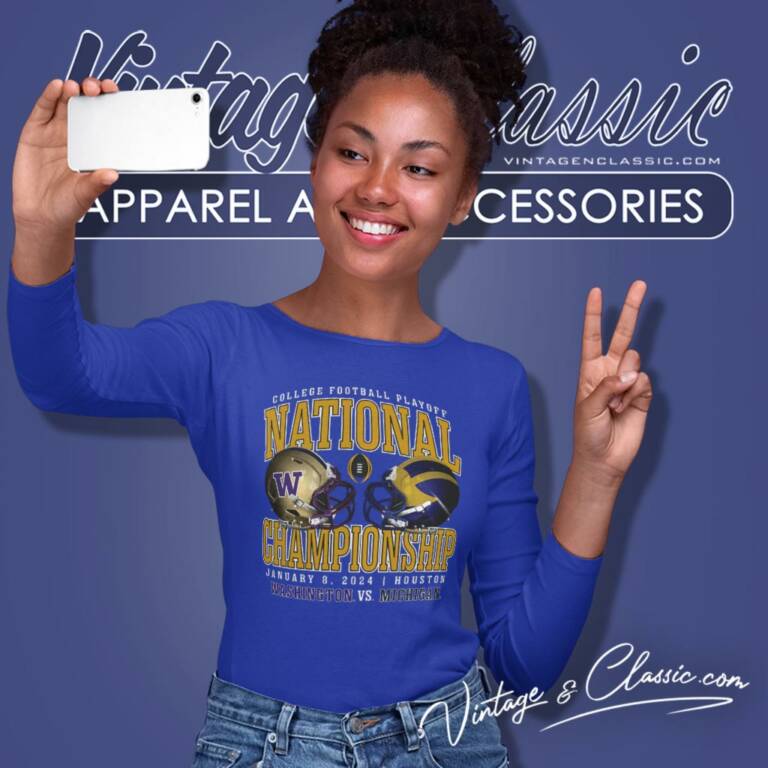 Washington Huskies Vs Michigan Wolverines College Football Playoff National Championship 2024 Long Sleeve Tee Washington Huskies Vs Michigan Wolverines College Football Playoff National Championship 2024 Long Sleeve Tee