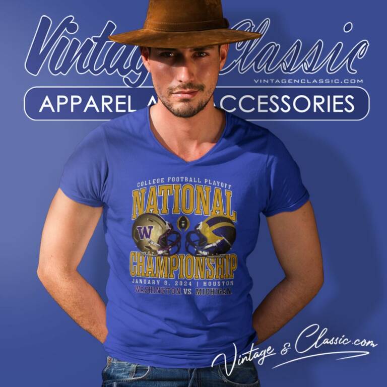 Washington Huskies Vs Michigan Wolverines College Football Playoff National Championship 2024 V Neck TShirt Washington Huskies Vs Michigan Wolverines College Football Playoff National Championship 2024 V Neck TShirt