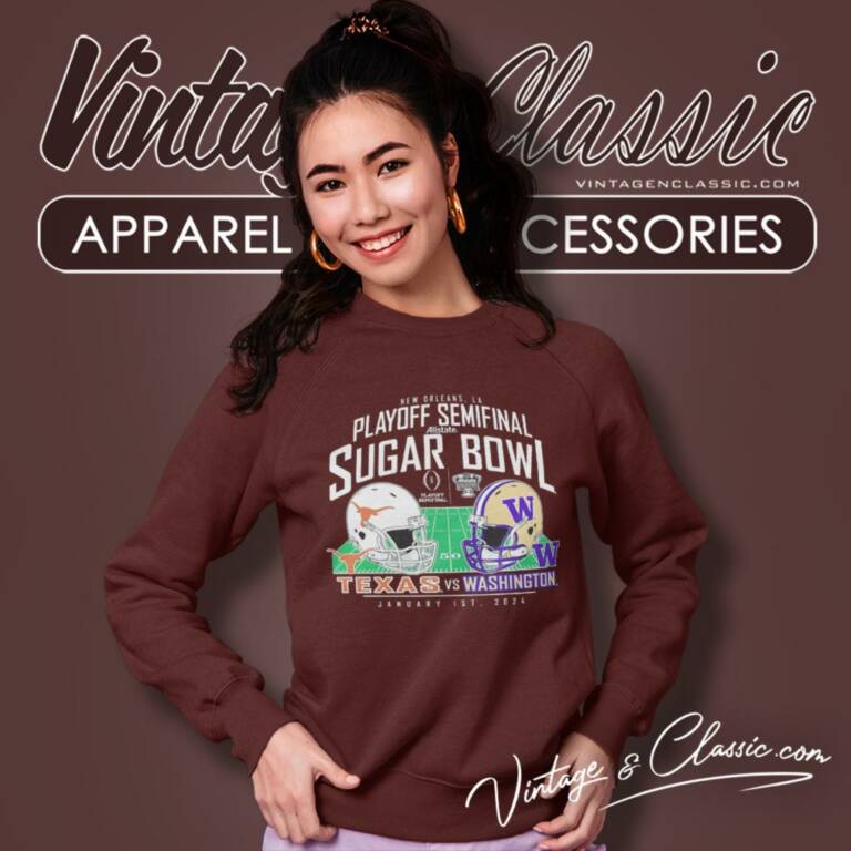 Washington Huskies Vs Texas Longhorns College Football Playoff 2024 Sugar Bowl Matchup Sweatshirt Washington Huskies Vs Texas Longhorns College Football Playoff 2024 Sugar Bowl Matchup Sweatshirt