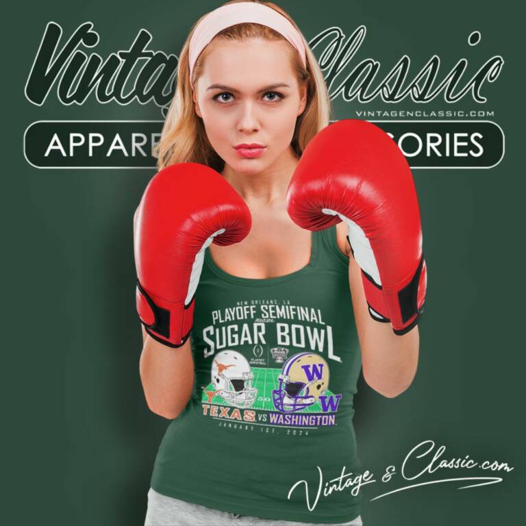 Washington Huskies Vs Texas Longhorns College Football Playoff 2024 Sugar Bowl Matchup Tank Top Racerback Washington Huskies Vs Texas Longhorns College Football Playoff 2024 Sugar Bowl Matchup Tank Top Racerback