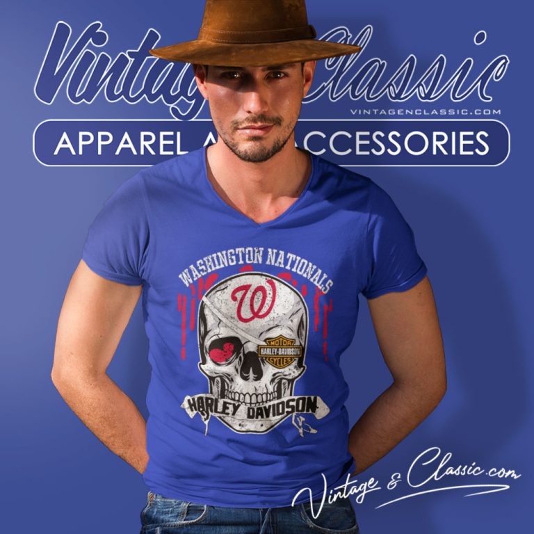 Washington Nationals Harley Davidson Skull V Neck TShirt Washington Nationals Harley Davidson Skull V Neck TShirt