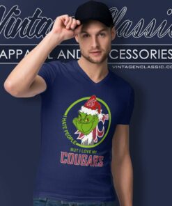 Washington State Cougars Ncaa Christmas Grinch Shirt I Hate People But I Love My Cougars V Neck TShirt 1