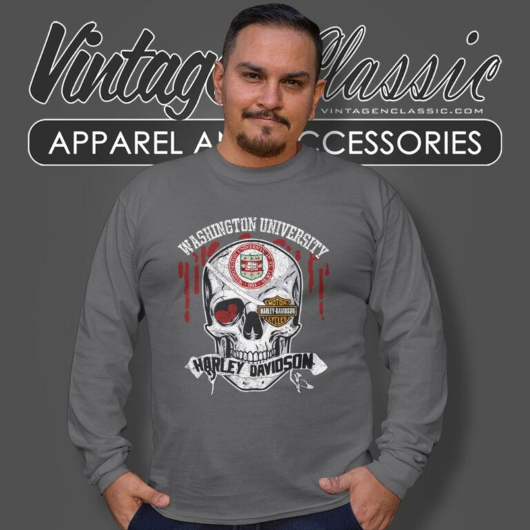 Washington University In St Louis Harley Davidson Skull Long Sleeve Tee Washington University In St Louis Harley Davidson Skull Long Sleeve Tee