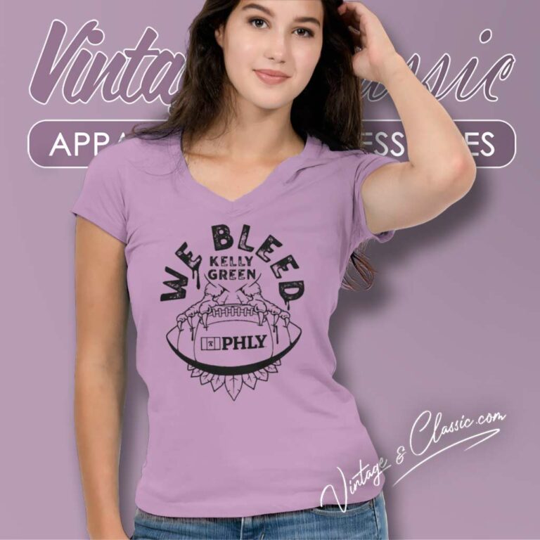 We Bleed Kelly Green Eagles V Neck TShirt We Bleed Kelly Green Eagles V Neck TShirt