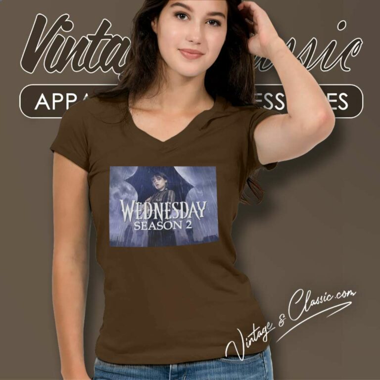 Wednesday Umbrella Season 2 V Neck TShirt Wednesday Umbrella Season 2 V Neck TShirt