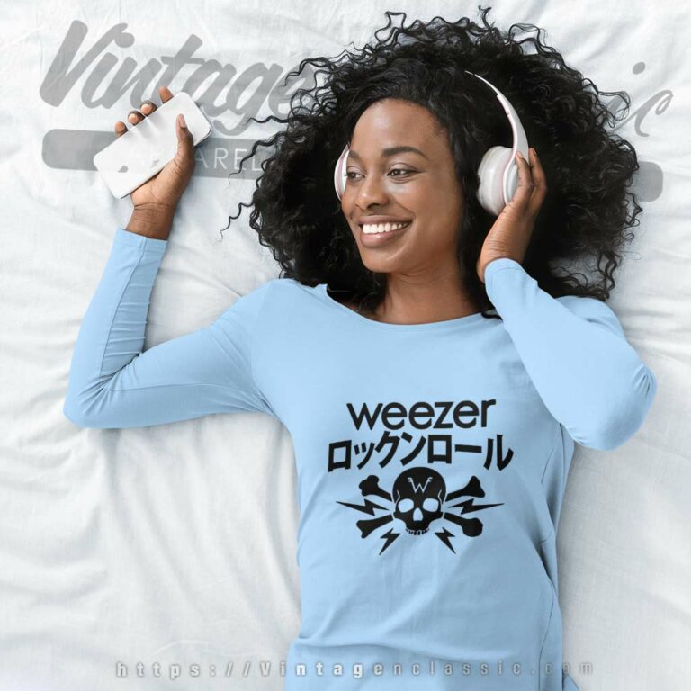 Weezer Shirt Kanji Skull Crossbones Long Sleeve Tee Weezer Shirt Kanji Skull Crossbones Long Sleeve Tee